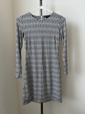 Banana Republic sz 0P Dress Geometric Print Silk Cotton Blend Black Cream